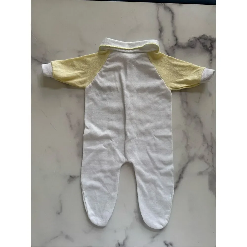 Teddy Bear Newborn bodysuit pastel yellow white one piece unisex baby vintage 80